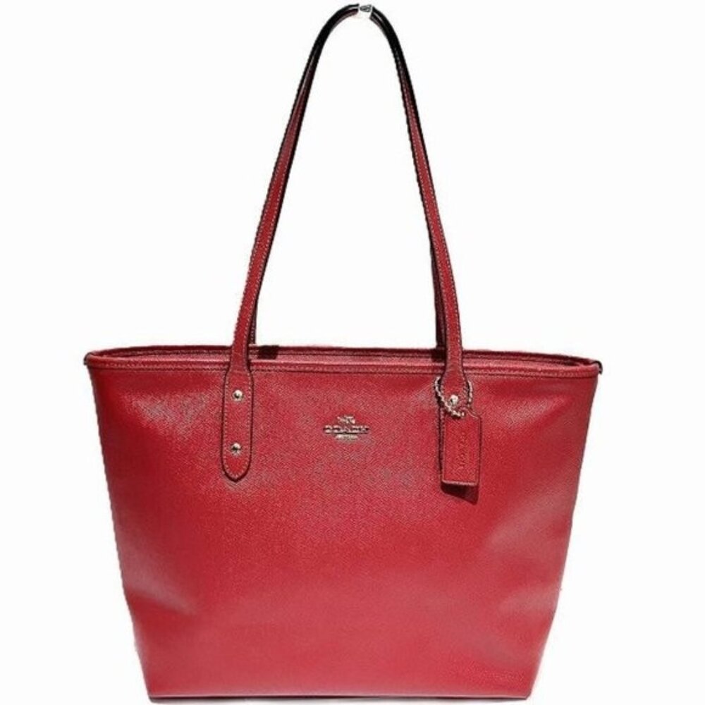 Coach City Zip Top Red Leather Shoulder Bag Large